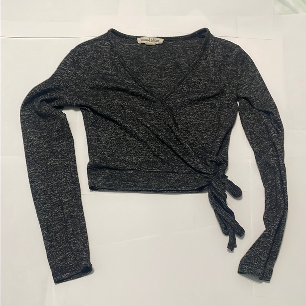 Black Long Sleeve Wrap Top